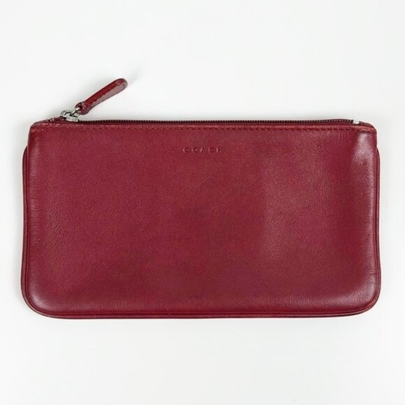 Coach Vintage Red Buttery Soft Leather Zipper Skinny Pouch Wallet - Picture 1 of 15